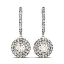 Load image into Gallery viewer, White And Rose Gold 14k Drop Diamond Earrings with a Halo Design 3-4 cttw