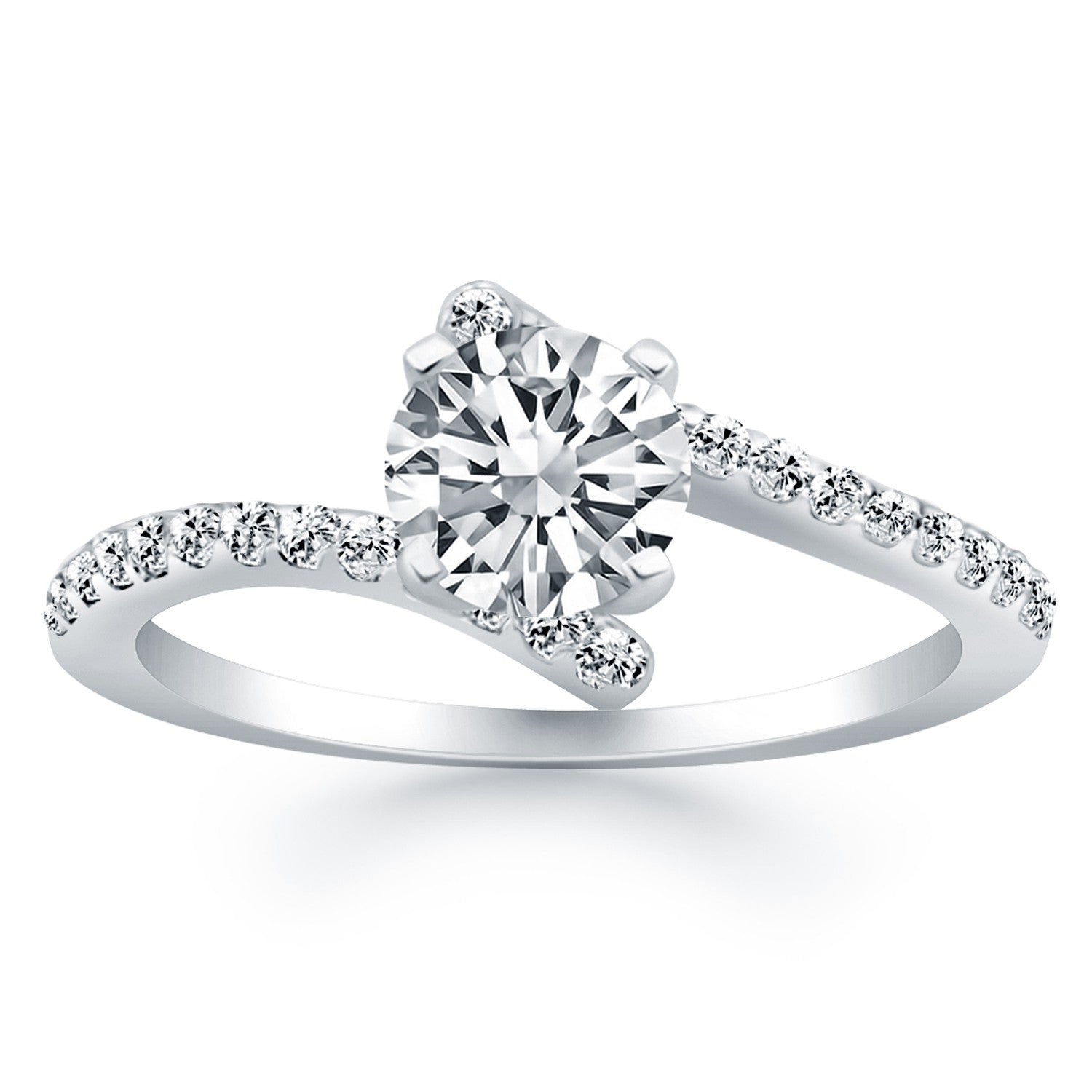 White Gold 14k Open Shank Bypass Diamond Engagement Ring Ideal Any Ocassions