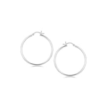 Load image into Gallery viewer, Sterling Silver Rhodium Plated Thin and Polished Hoop Style Earrings (35mm)