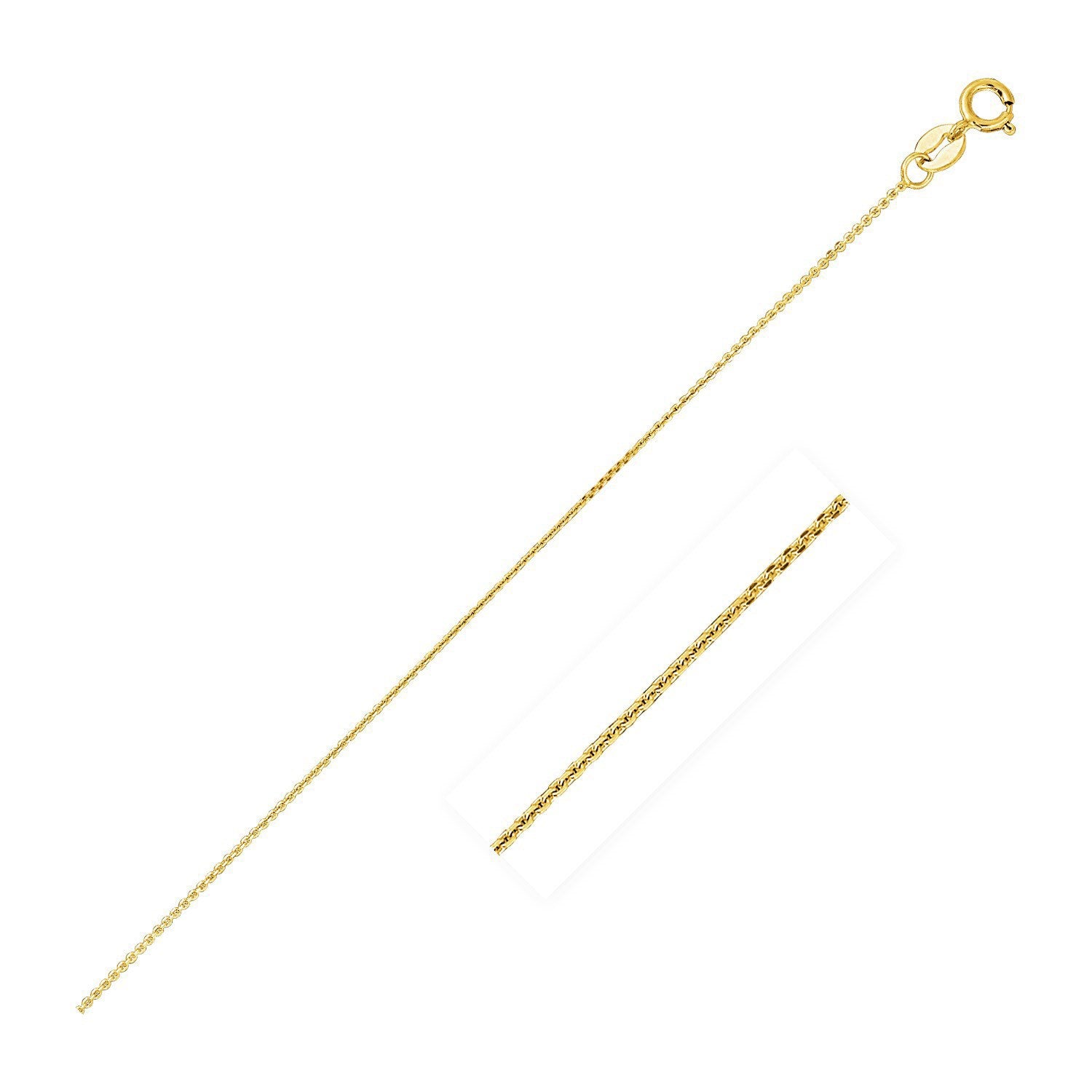 Yellow Gold 14k Diamond Cut Cable Link Chain 0.8mm in Spring Ring Closure