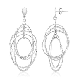Sterling Silver Textured Oval Dangle Earrings in Push Back Closure