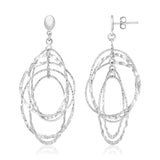 Sterling Silver Textured Oval Dangle Earrings in Push Back Closure