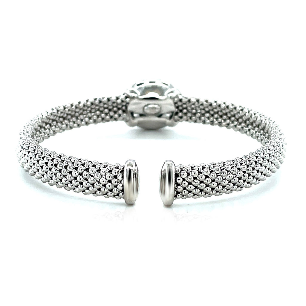 Sterling Silver Popcorn Texture Cuff Bangle with Blue Topaz and Diamonds