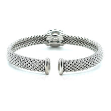 Load image into Gallery viewer, Sterling Silver Popcorn Texture Cuff Bangle with Blue Topaz and Diamonds