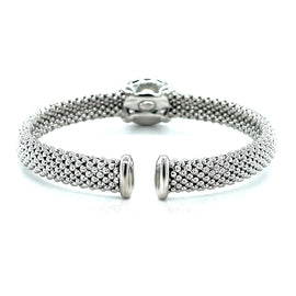 Sterling Silver Popcorn Texture Cuff Bangle with Blue Topaz and Diamonds