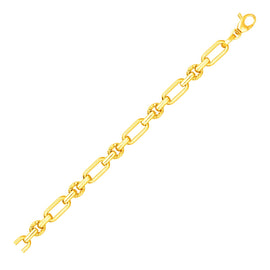 Yellow Gold 14k Polished and Textured Link Bracelet in Lobster Claw Lock