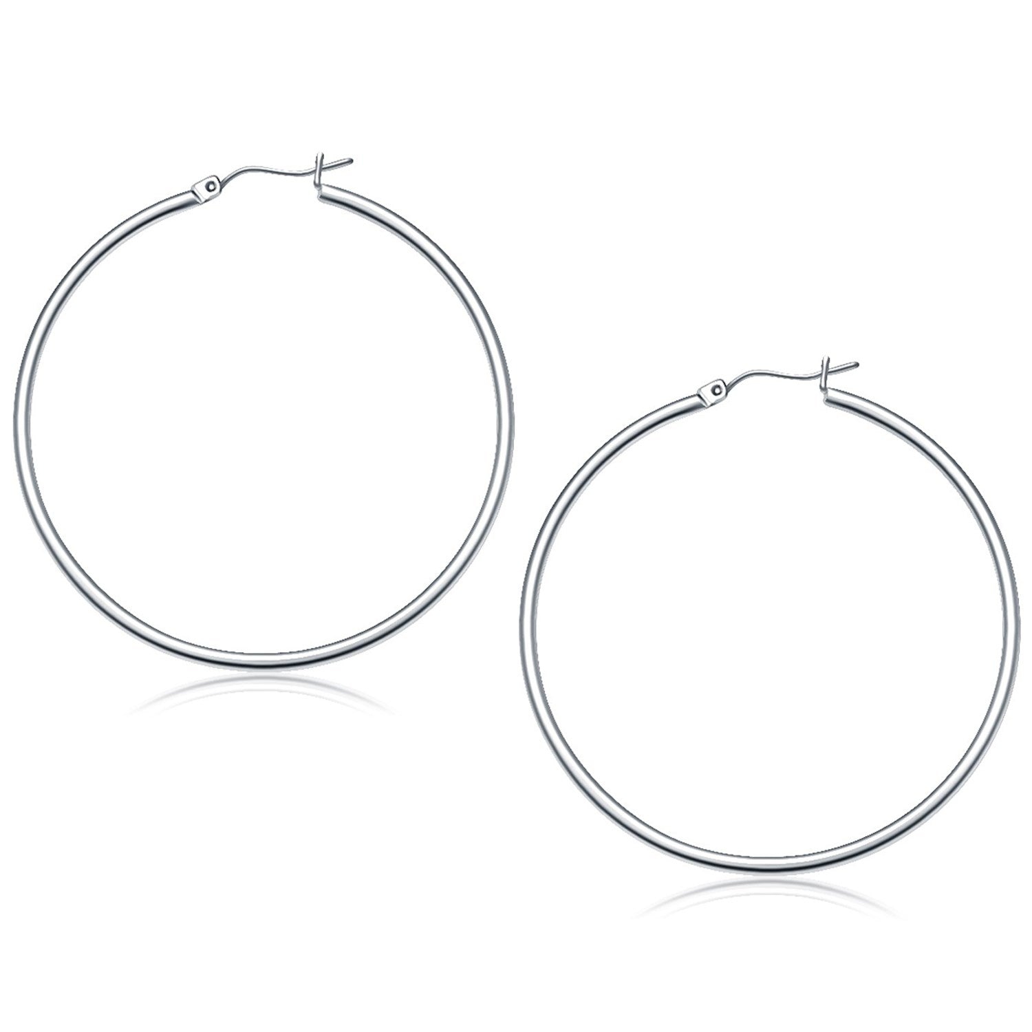 White Gold 14k 50 mm Polished Hoop Earrings in Snap Lock