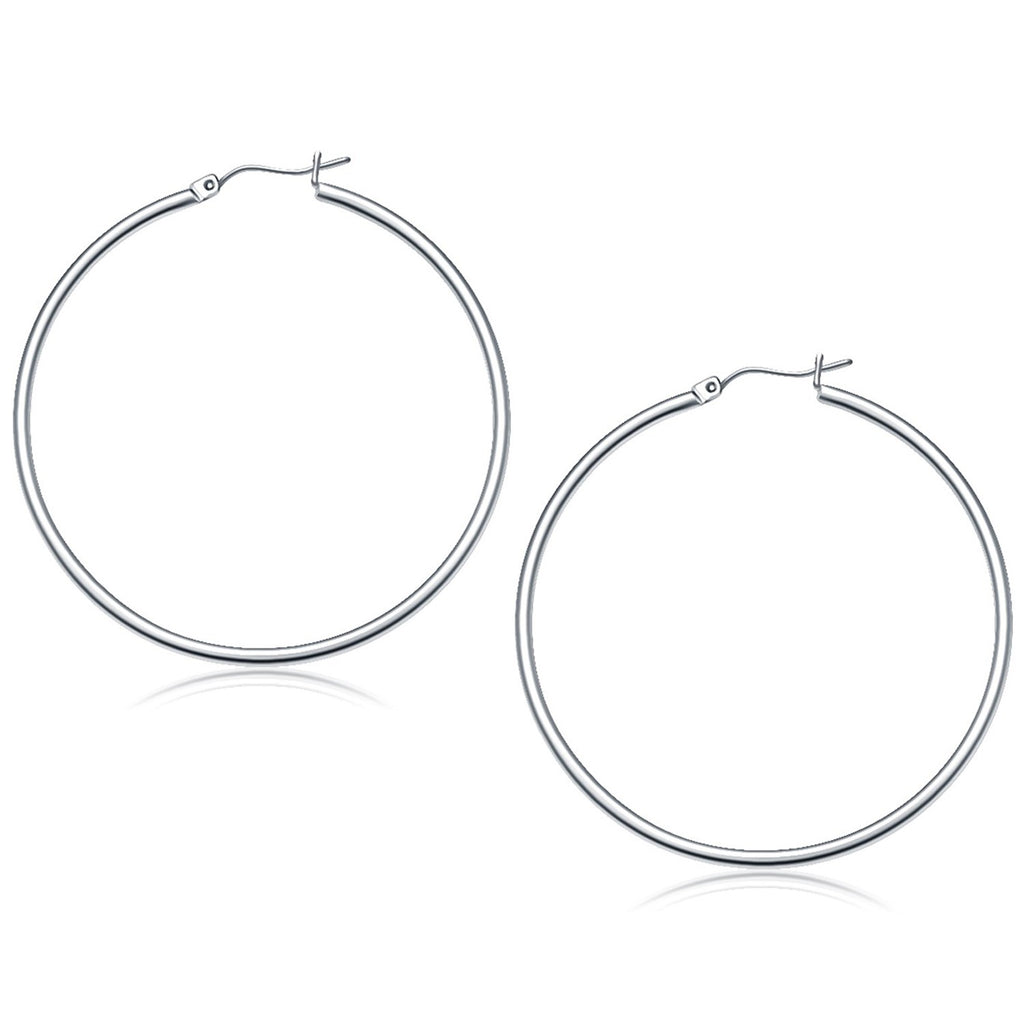 White Gold 14k 50 mm Polished Hoop Earrings in Snap Lock