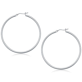 White Gold 14k 50 mm Polished Hoop Earrings in Snap Lock