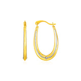 Two Toned Gold 14k Elongated Hoop Earrings in Hinged Snap Back