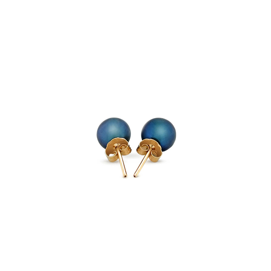 Yellow Gold 14k 7.0 mm Cultured Black Pearl Stud Earrings in Push Back Backing