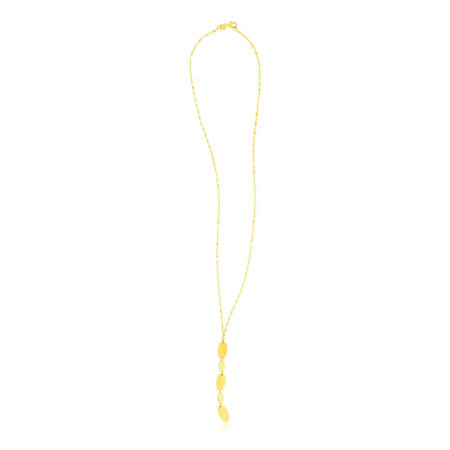 Yellow Gold 14k Lariat Necklace with Polished Ovals in Lobster Claw Lock