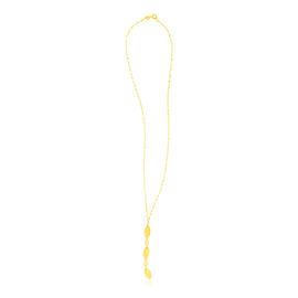 Yellow Gold 14k Lariat Necklace with Polished Ovals in Lobster Claw Lock