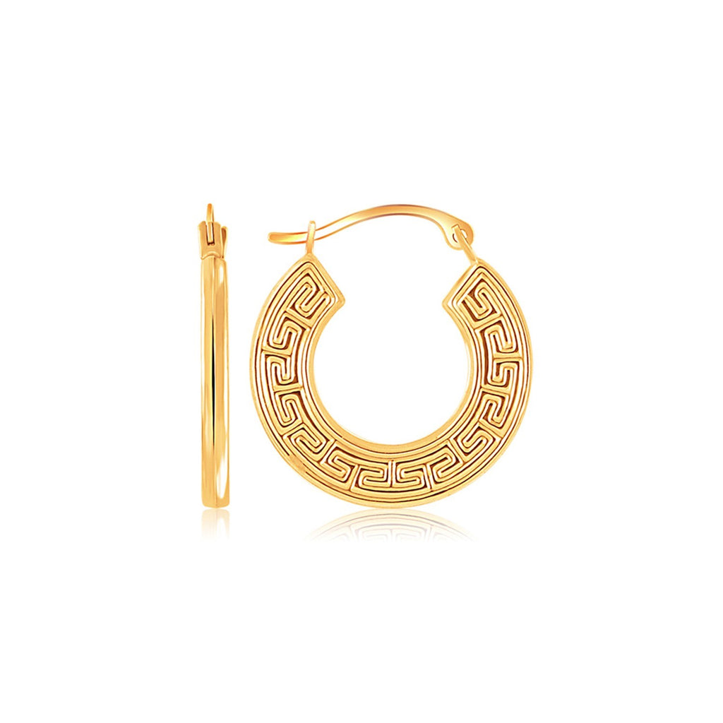 Yellow Gold 10k Greek Key Small Hoop Earrings in Snap Lock