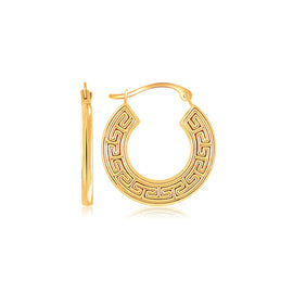 Yellow Gold 10k Greek Key Small Hoop Earrings in Snap Lock