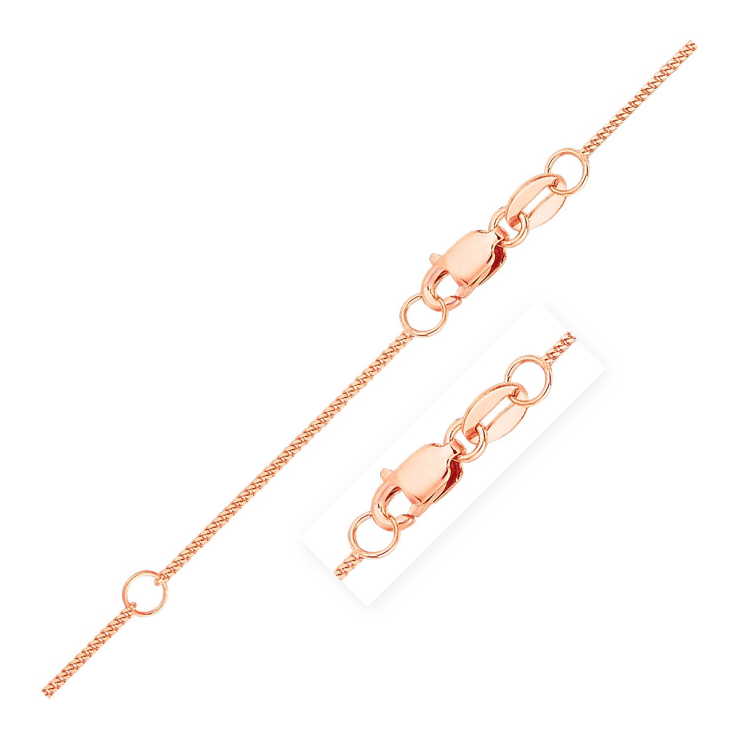 Rose Gold 14k 0.9mm Extendable Gourmette Chain in Lobster Claw Closure