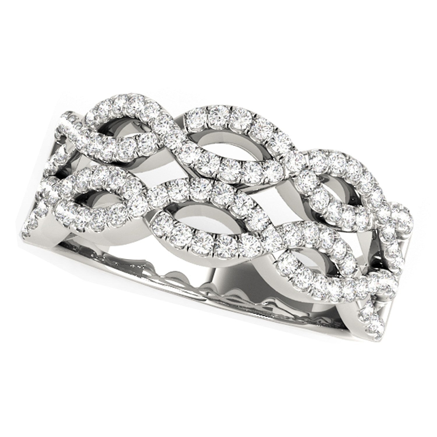 White Gold 14k Elegant Diamond Studded Double Interlocking Waves Ring