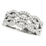 White Gold 14k Elegant Diamond Studded Double Interlocking Waves Ring