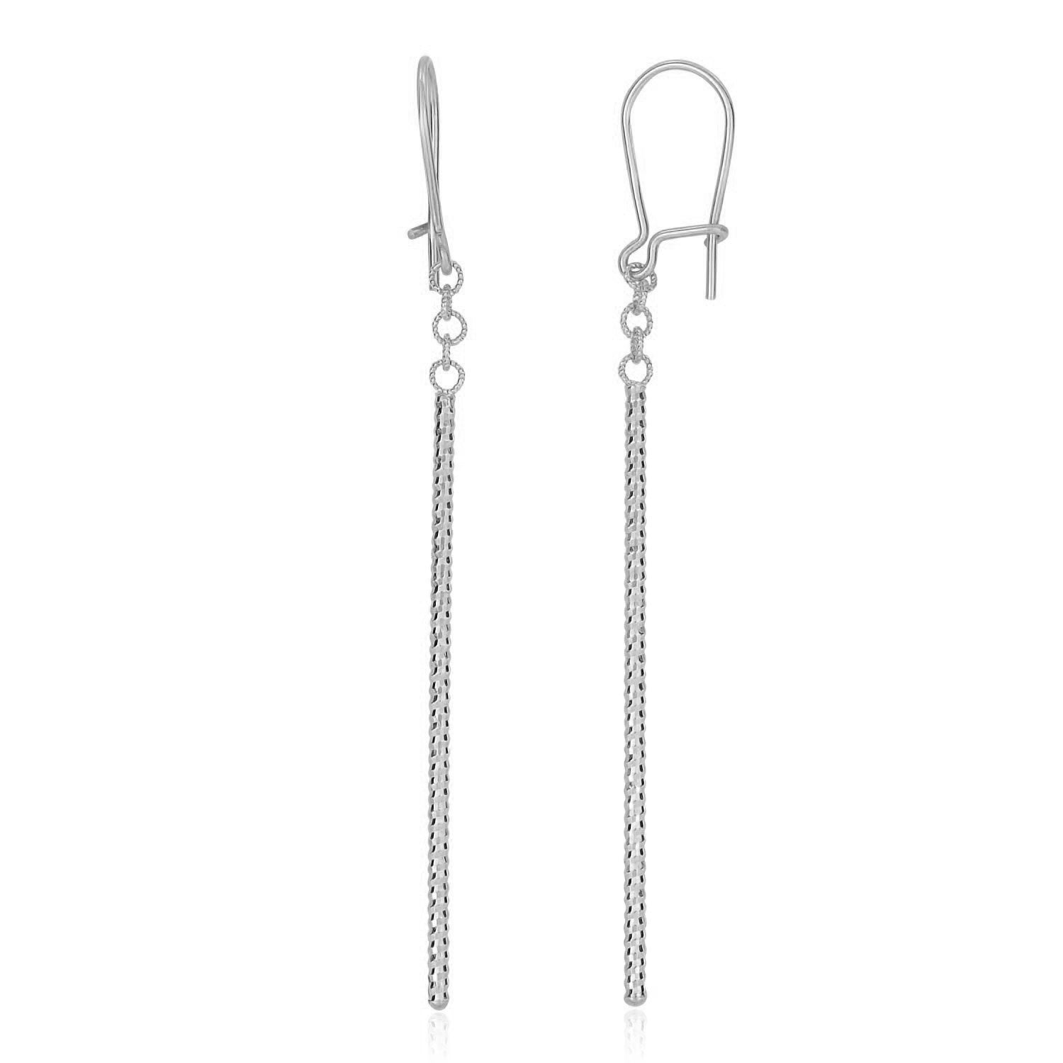 White Gold 14k Long Bar Diamond Cut Drop Earrings