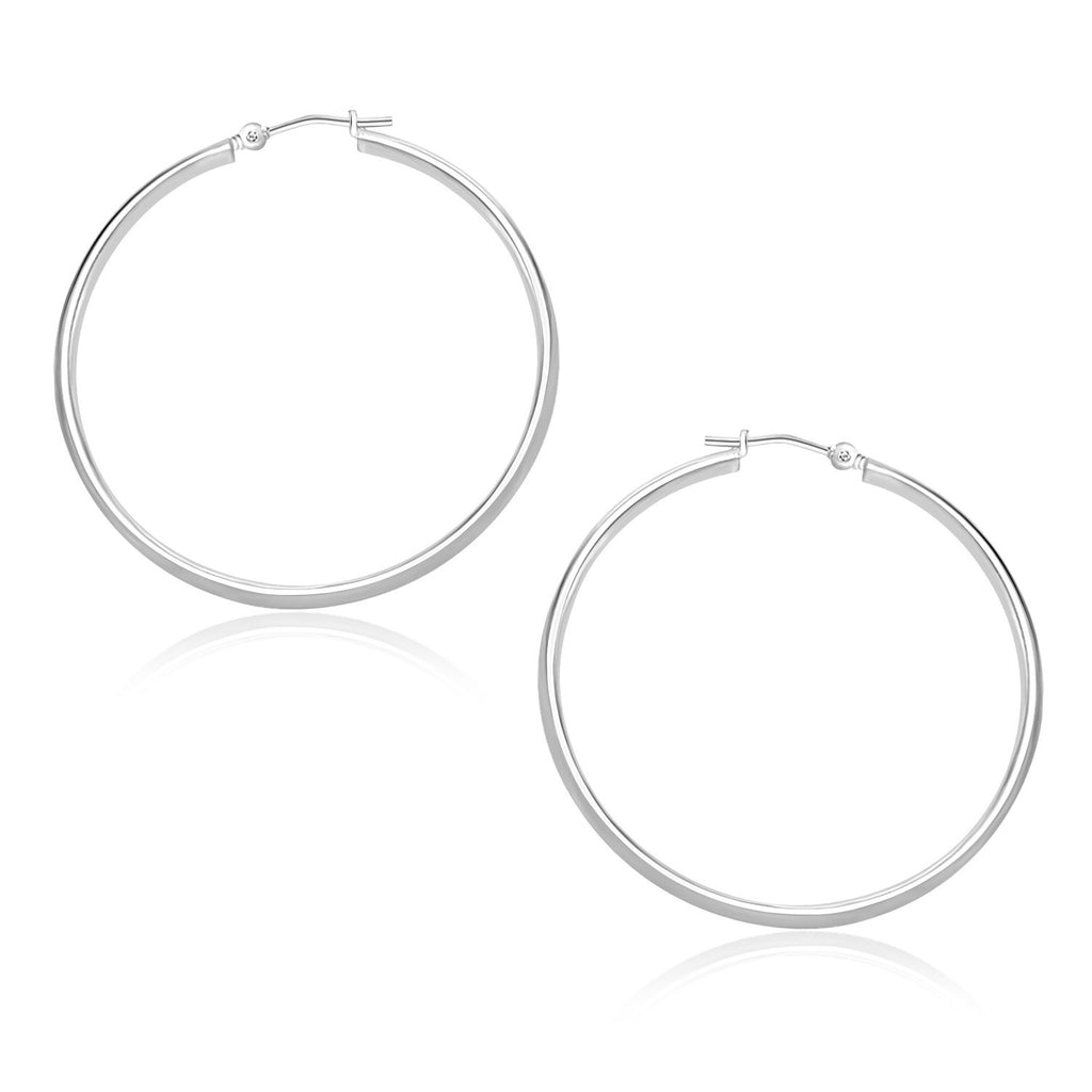 White Gold 10k 30mm Polished Hoop Earrings in Snap Lock