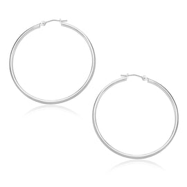 White Gold 10k 30mm Polished Hoop Earrings in Snap Lock