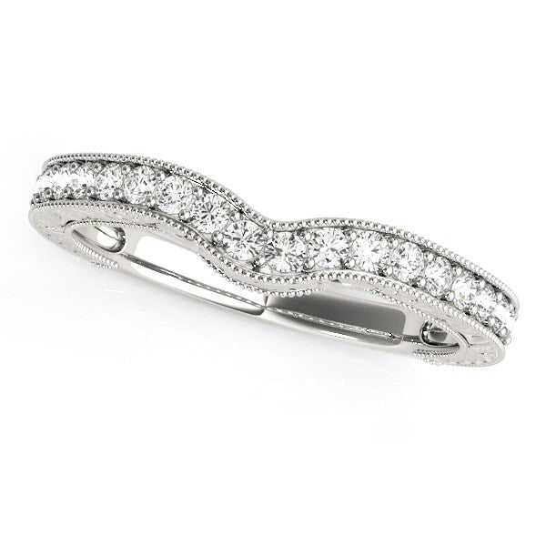 White Gold 14k Crafted Bead Border Curved Diamond Wedding Band 1/4 cttw