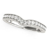 White Gold 14k Crafted Bead Border Curved Diamond Wedding Band 1/4 cttw