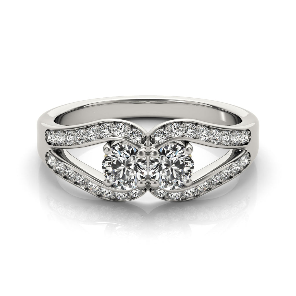 White Gold 14k Two Stone Split Shank Design Elegant Diamond Ring