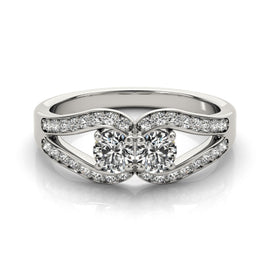 White Gold 14k Two Stone Split Shank Design Elegant Diamond Ring