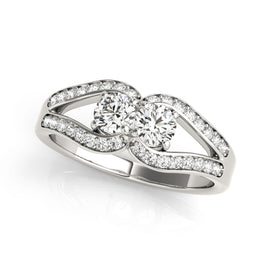 White Gold 14k Two Stone Split Shank Design Elegant Diamond Ring
