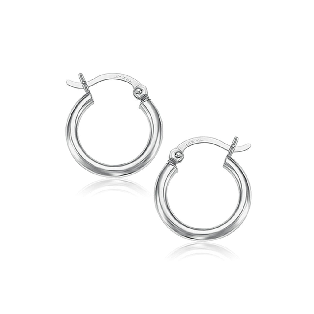 White Gold 10k 15 mm Polished Hoop Earrings in Snap Lock