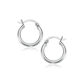 White Gold 10k 15 mm Polished Hoop Earrings in Snap Lock