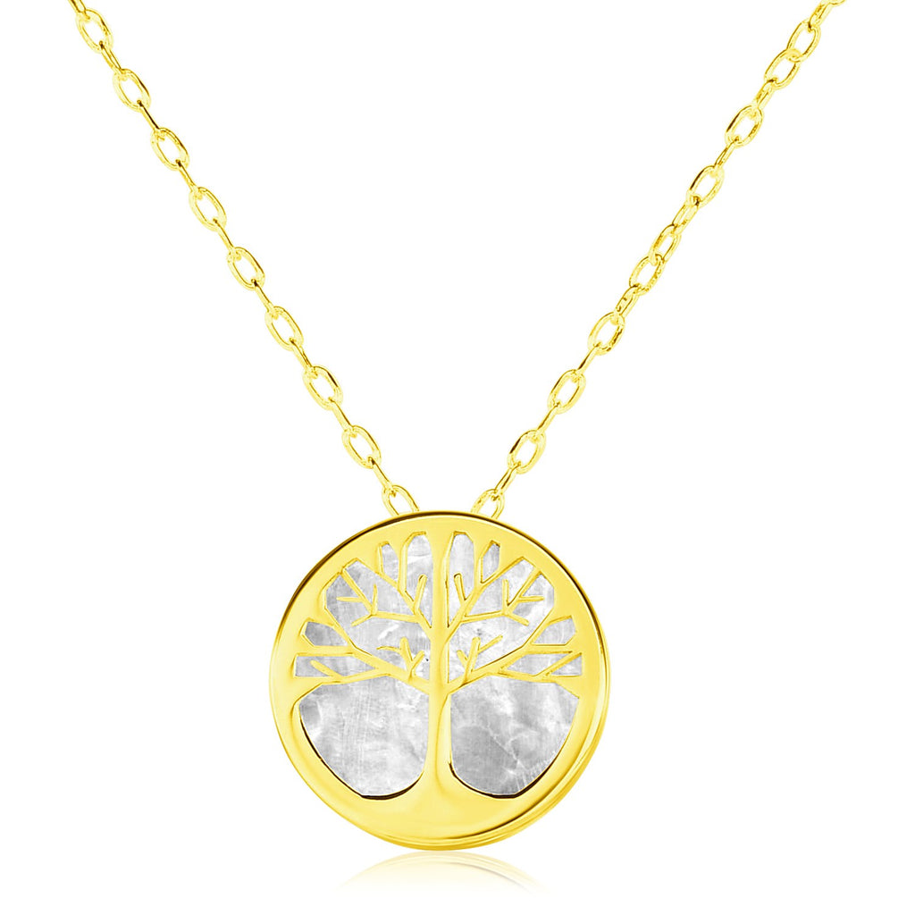 Yellow Gold 14k Necklace with Tree of Life Symbol in Mother of Pearl