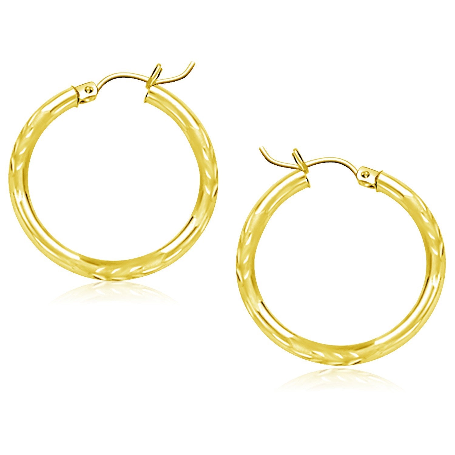 Yellow Gold 10k 25mm Diamond Cut Hoop Earrings in Snap Lock