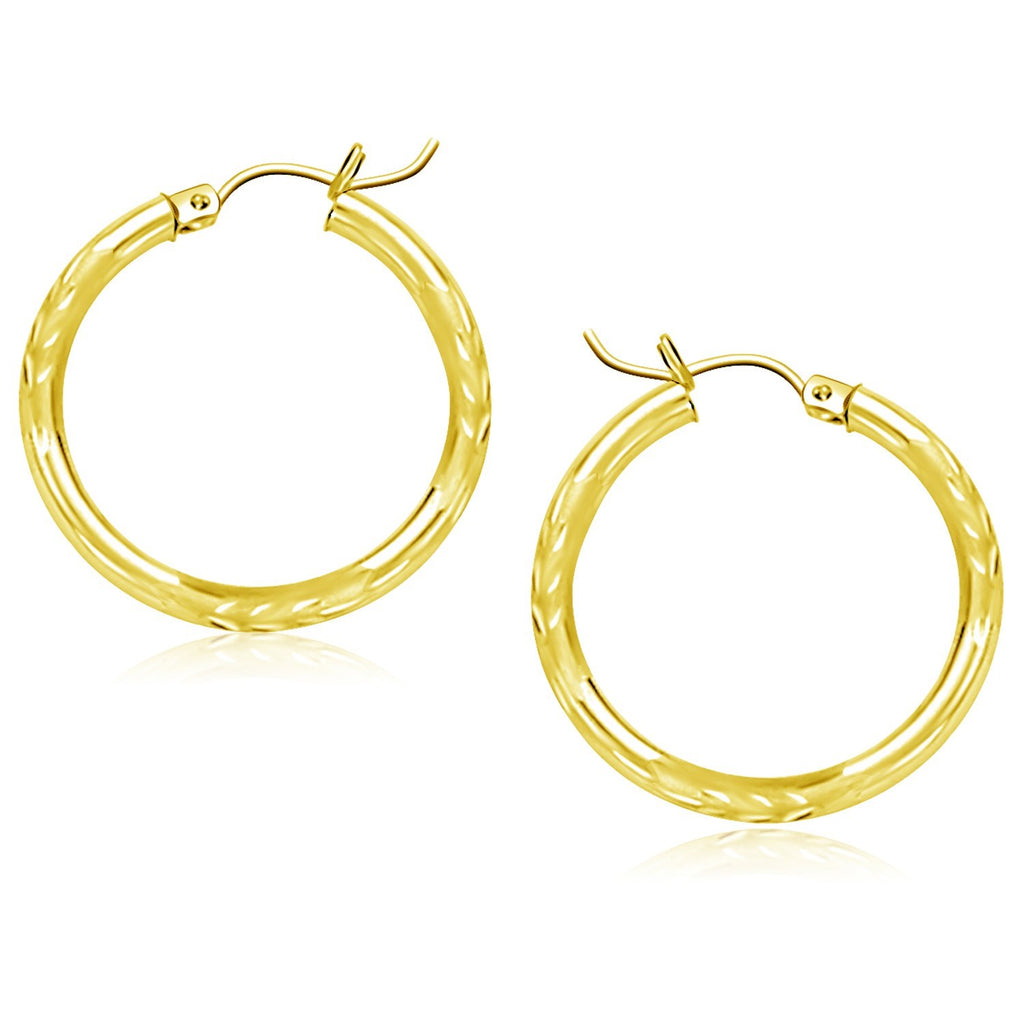Yellow Gold 10k 25mm Diamond Cut Hoop Earrings in Snap Lock
