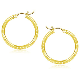 Yellow Gold 10k 25mm Diamond Cut Hoop Earrings in Snap Lock