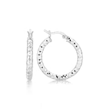 Load image into Gallery viewer, Sterling Silver Faceted Style Hoop Earrings with Rhodium Finishing