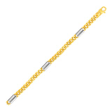 Two Tone Gold 14k Mens Twisted Oval and Bar Link Bracelet in Draw String Clasp