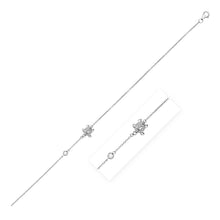 Load image into Gallery viewer, Sterling Silver Anklet with Textured Turtle and Cubic Zirconia