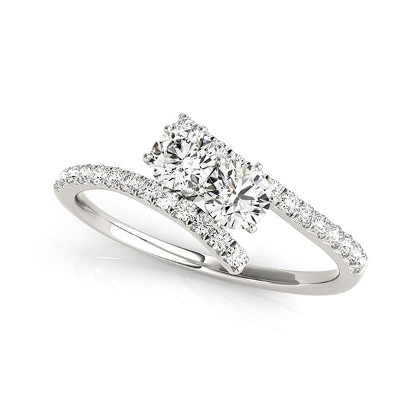 White Gold 14k Two Stone Bypass Elegant Diamond Ring