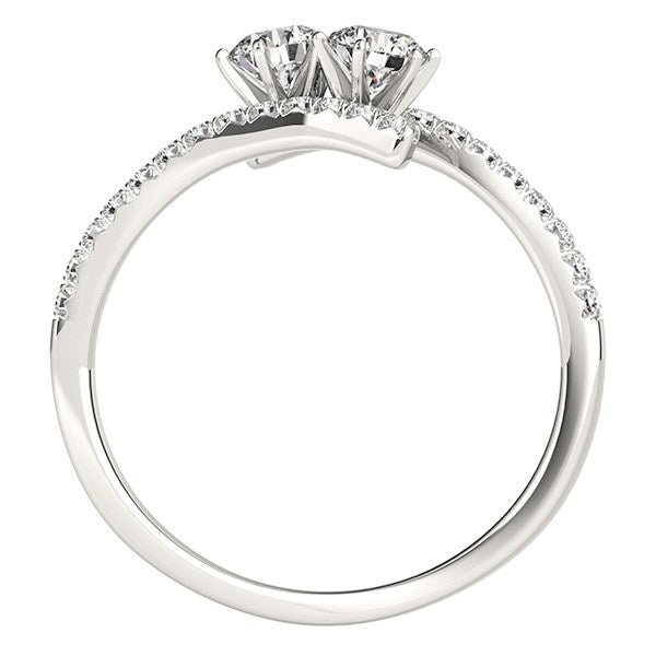White Gold 14k Two Stone Bypass Elegant Diamond Ring