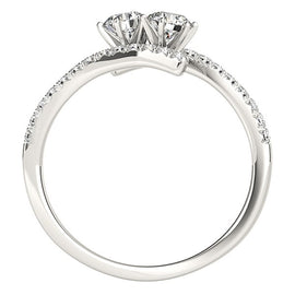 White Gold 14k Two Stone Bypass Elegant Diamond Ring
