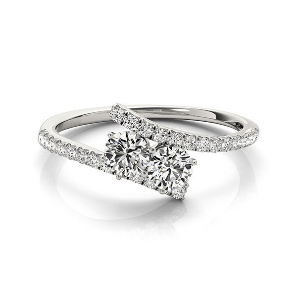 White Gold 14k Two Stone Bypass Elegant Diamond Ring