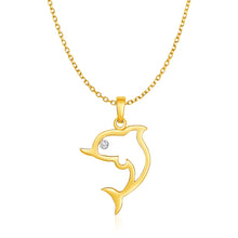 Load image into Gallery viewer, 14k Yellow Gold Necklace with Gold and Diamond Open Dolphin Pendant