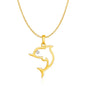 14k Yellow Gold Necklace with Gold and Diamond Open Dolphin Pendant