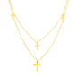 Yellow Gold 14k 18 inch Two Strand Necklace with Crosses in Lobster Claw Lock