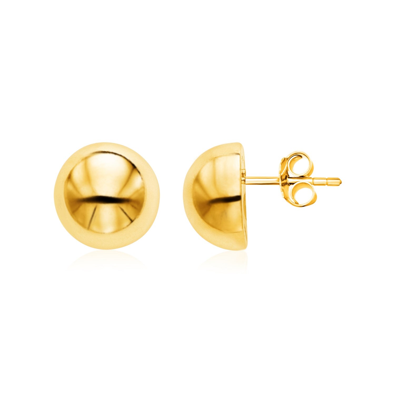 Yellow Gold 14k Polished Half Ball Post Earrings in Push Back Backing
