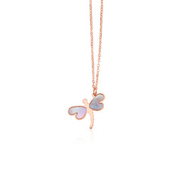 Rose Gold 14k Dragonfly Necklace with White Mother of Pearl in Lobster Claw Lock
