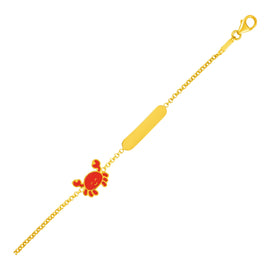 Yellow Gold 14k Cute Childrens Bracelet with Bar and Enameled Crab
