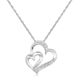 Sterling Silver Diamond Accented Dual Fancy Heart Pendant 0.02 cttw in Lobster Claw Lock